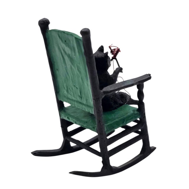 Metal Austrian Cold-Painted Vienna Bronze Cat Knitting in Rocking Chair For Sale - Image 7 of 15