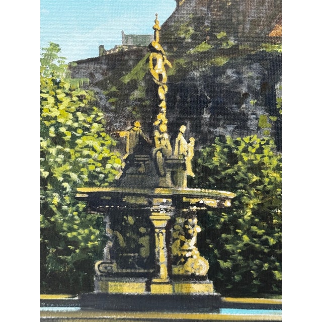 Wood Original Scottish Painting of Edinburgh Castle & Ross Fountain by Vikki Hastings – Framed Cityscape” For Sale - Image 7 of 18
