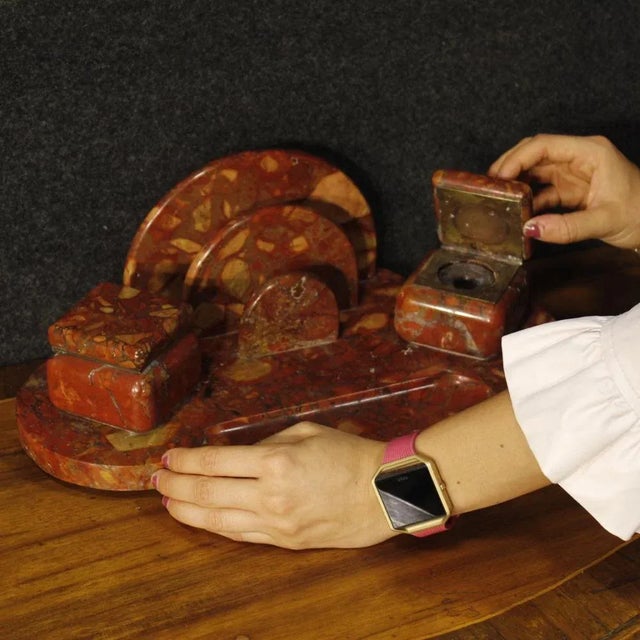 French marble inkstand from the Art Deco era. Inkwell for antique dealers and collectors of excellent quality and...