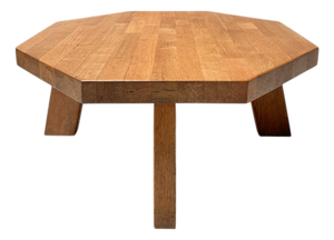 Mid-Century Modern Rustic Brutalist Round Coffee Table in Oak, 1960s