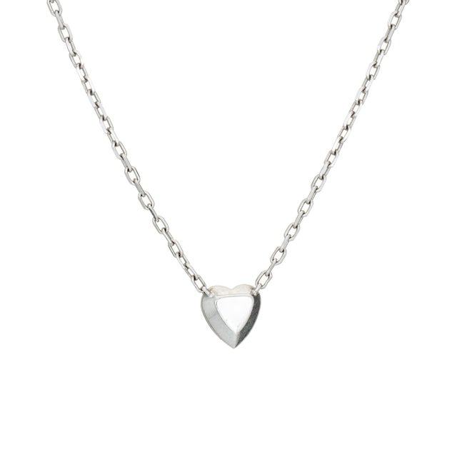 Modern Mid 20th Century Cartier Diamond Heart Necklace 18k White Gold 16" Choker Estate Signed Jewelry For Sale - Image 3 of 4