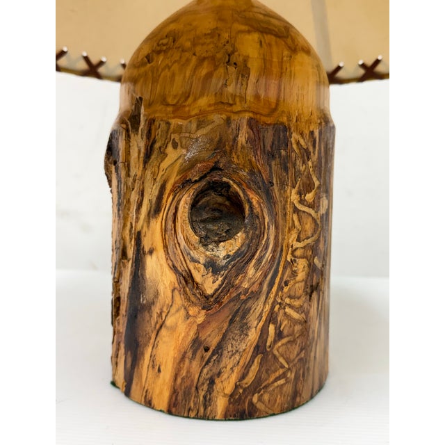 Organic Modern Live Edge Rustic Wood Table Lamp, Signed "A" For Sale - Image 9 of 12