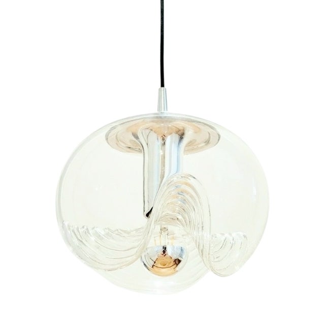 Mid-Century Modern Space Age Glass Wave Pendant Light by Koch & Lowy for Peill & Putzler, Germany, 1970s For Sale