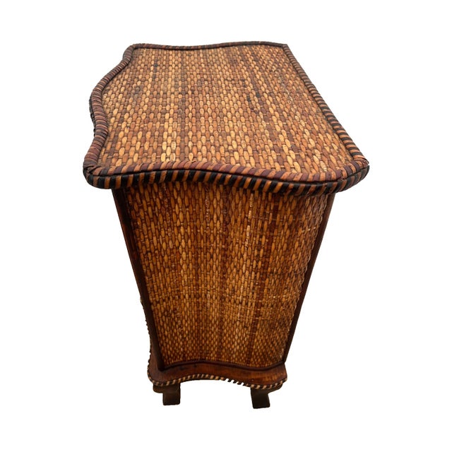 1960s Mid Century Nightstand Cabinet With Drawer Wicker and Bamboo Petite Size For Sale - Image 10 of 14