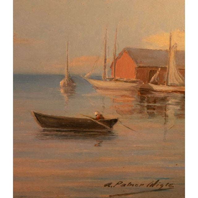 Realism Archie Palmer Wigle -Canadian/American - 1881–1963 Harbor Scene - Oil on Board For Sale - Image 3 of 6