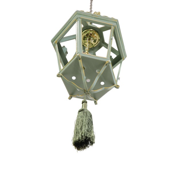 Early 21st Century A Vintage “Visual Comfort” Style Iron Celadon Green Chandelier For Sale - Image 5 of 11