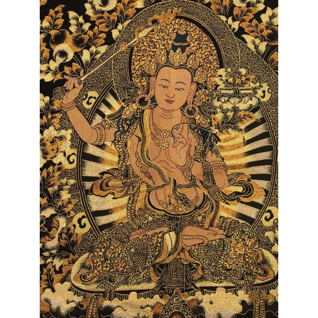 Mid 20th Century Xizang Embroidery and Brocade Thangka Buddha Painting - Wrathful Deity Protector Wall Art - Hand Painted Buddhist Sacred Scroll Mid 20th Century For Sale - Image 5 of 5