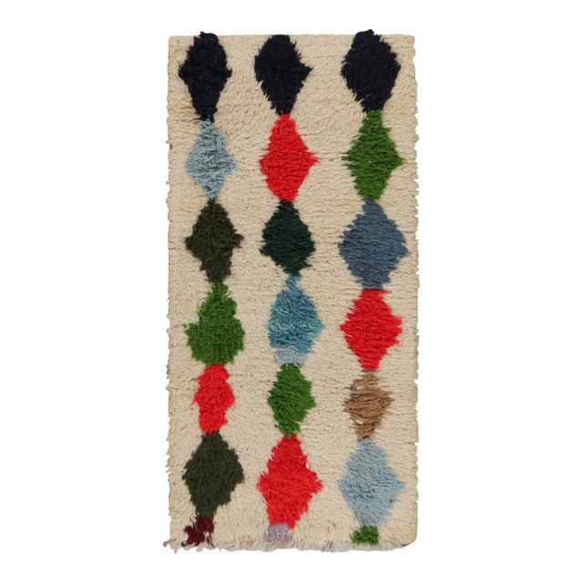 Vintage Moroccan Runner Rug in Beige With Diamond Patterns, From Rug & Kilim For Sale