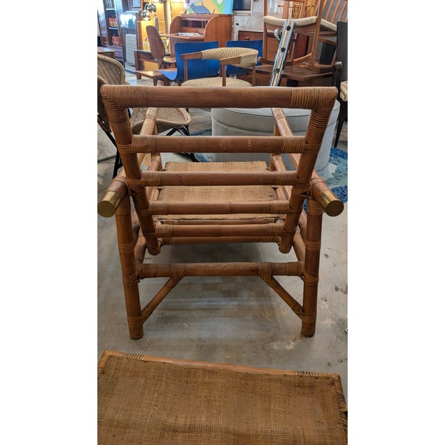 1950s Attributed to Ficks Reed, John Wisner Rattan Lounge Chairs and Ottomans (Needs Cushions) For Sale - Image 10 of 15