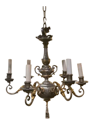 1920s Caldwell Silver Plated Chandelier With Gilt Ornaments