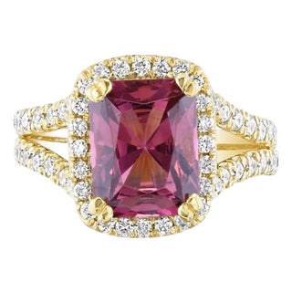 4.01 Carat Tourmaline Diamond Yellow Gold Cocktail Ring, Size 7 For Sale