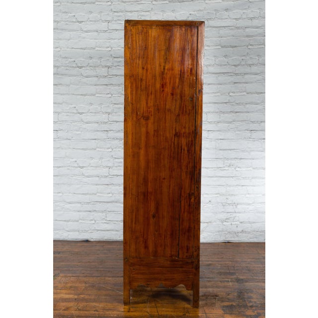 19th Century Chinese Qing Dynasty Brown Finish Cabinet with Carved Apron For Sale In New York - Image 6 of 13
