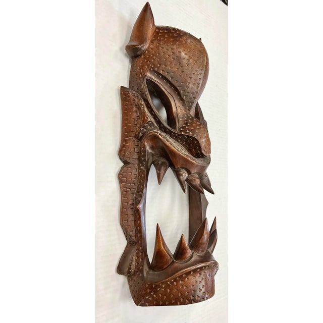 Asian Carved Wood Demon Mask Wall Sculpture Hanging Chairish