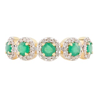 5 Stone Round Cut Emerald Diamond Wedding Band Size 5.5 For Sale