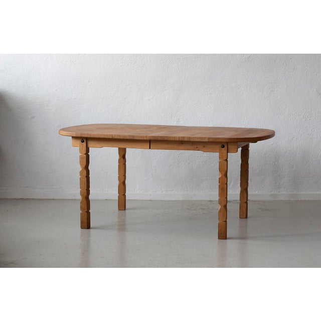 Danish Brutalist Oak Dining Table with Carved Legs, 1970s, Set of 2 For Sale - Image 6 of 6