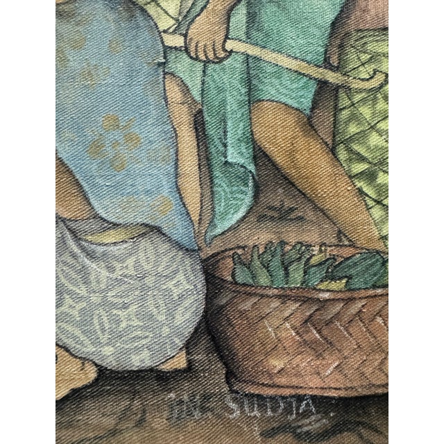 Vintage Traditional Indonesian Balinese Village Nude Ladies on Cloth, Framed Signed Sudha For Sale - Image 4 of 12