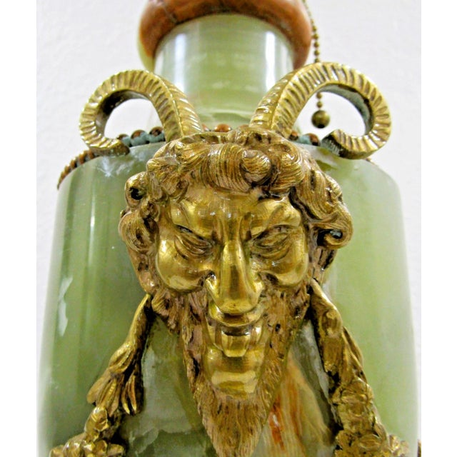 Antique French Neoclassical Green Onyx and Gilt Bronze Garland and Satyr Mounts Table Lamp For Sale - Image 12 of 17