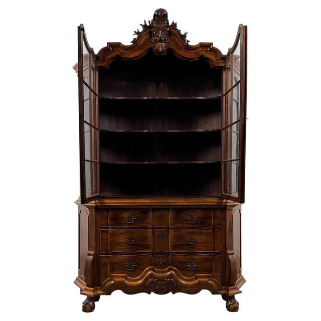 2000 - 2009 Antique Dutch Walnut Display Cabinet Vitrine with Glazed Doors For Sale - Image 5 of 12