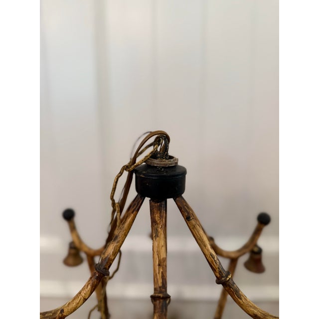 Late 20th Century Vintage Faux Bamboo Chinoiserie Chandelier With Bells & Tortoiseshell Finish - Underwriters’ Laboratories For Sale - Image 5 of 12