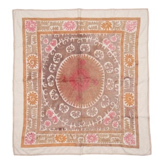 Boho Neutral Tan Suzani From Uzbek — 4'7'' X 4'10'' For Sale