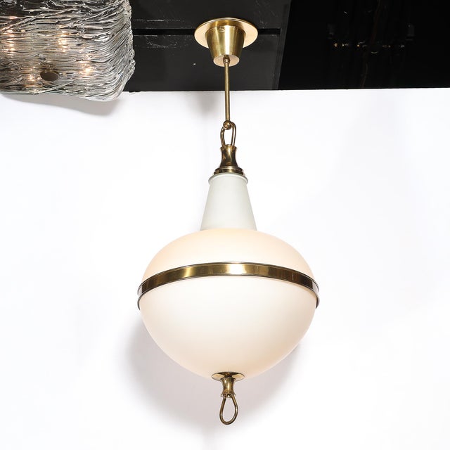 Mid-Century Modern Murano Glass & Brass Banded Detailed Pendant Chandelier For Sale - Image 12 of 18