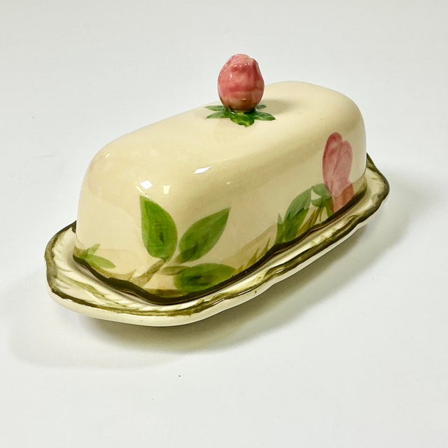 Mid 20th Century Americana Boho Chic Franciscan Desert Rose Covered Butter Dish, Rose Finial For Sale - Image 10 of 12
