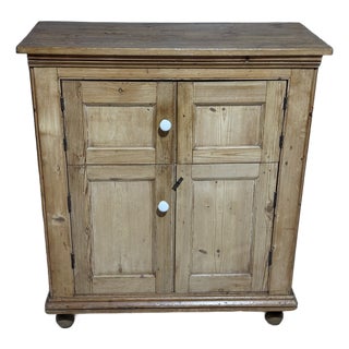 Antique Pine Cupboard With Porcelain Knobs From England For Sale