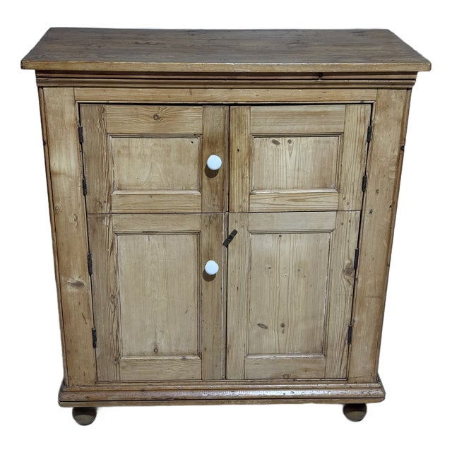Antique Pine Cupboard With Porcelain Knobs From England For Sale