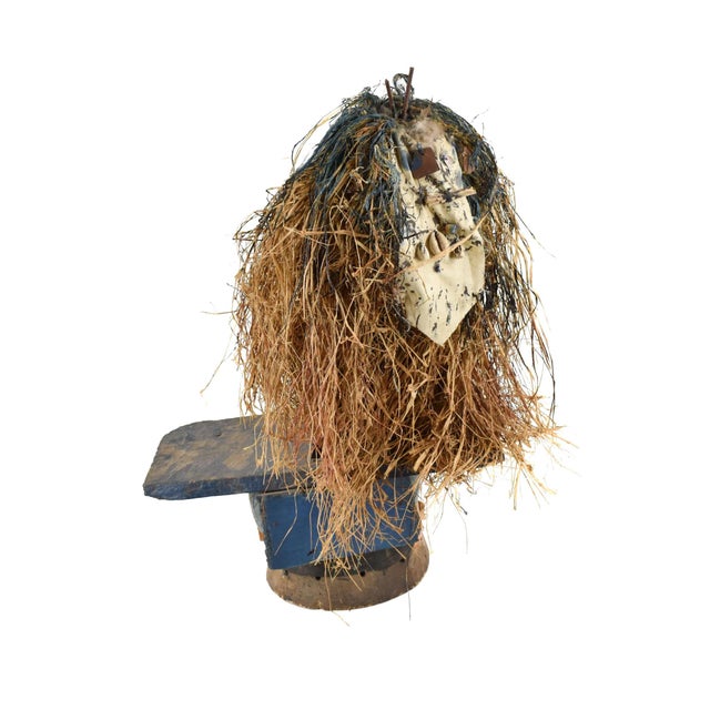 African Early 20th Century Yoruba Gelede Mask with Raffia Figure Nigeria For Sale - Image 3 of 7