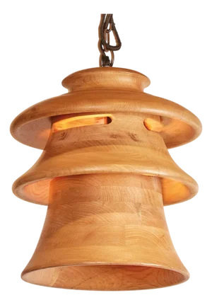 Matthew Izzo Home Large Oak Wood Tier Pendant Light