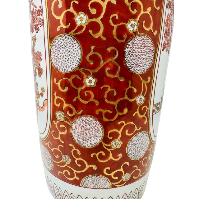 1970s 1970s Vintage Made in Japan Imari Style Flower Cart Porcelain Umbrella Stand - 18" H For Sale - Image 5 of 13