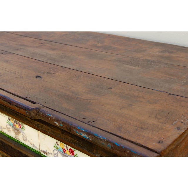 Antique Goa Colonial Tile & Glass Cabinet For Sale - Image 4 of 9