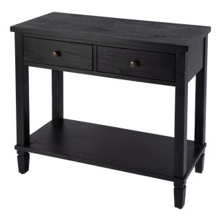 Flagstaff 36 in. W Rectangular Wood 2 Drawer Console Table with Lower Open Shelf, Washed Black For Sale
