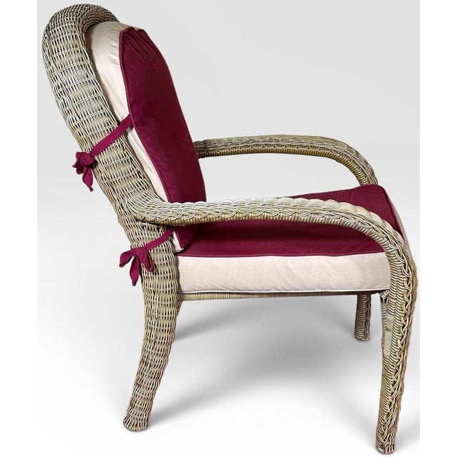 Traditional Pair of Vintage Boho Chic Wicker Barrel Back Lounge Armchairs For Sale - Image 3 of 11