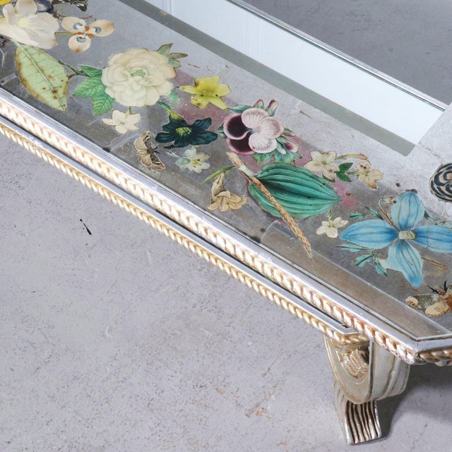 Early 20th Century Maison Jansen Attr. French Floral Eglomise Carved and Mirrored Coffee Table For Sale - Image 11 of 13