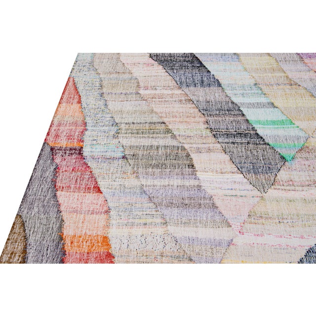 Purple Vintage Turkish Kilim Flatweave Geometric Multicolor Wool Rug For Sale - Image 8 of 11