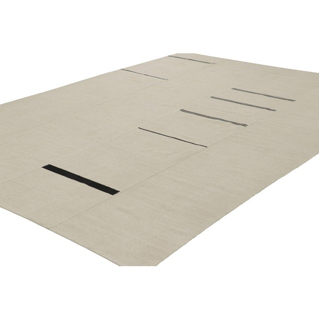 Rug & Kilim Rug & Kilim’s Contemporary Kilim, White With Black Stripes, Beige Accents For Sale - Image 4 of 7