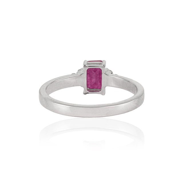 Not Yet Made - Made To Order Modernist Octagon 0.69 Ct Natural Ruby Ring With Diamond Trinity Cluster in Solid Silver Size 8 For Sale - Image 5 of 15