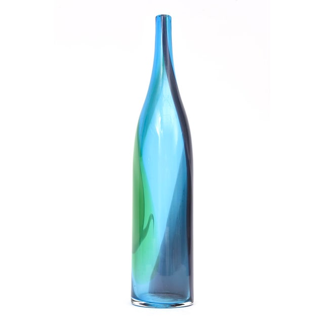 1960s Vintage Glass Swirled Tall Bottle Blue, Purple, Green, Turquoise Denmark For Sale - Image 5 of 9