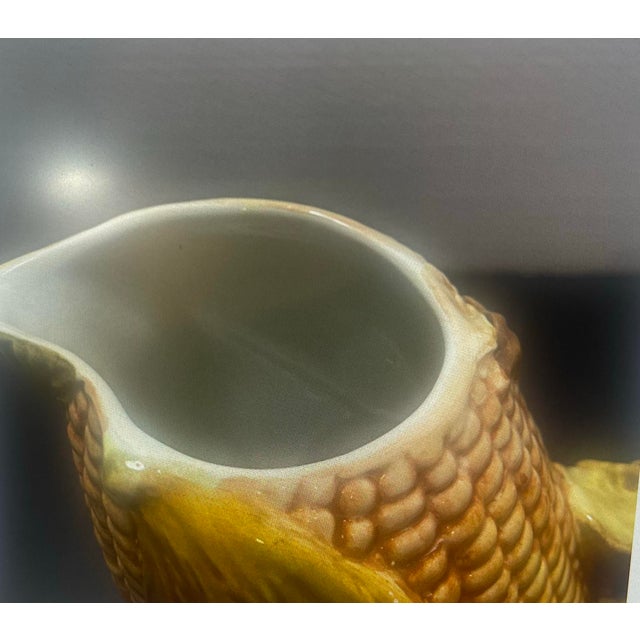 Vintage Italian Majolica Corn Pitcher With Sculptural Husk Handle For Sale - Image 4 of 6