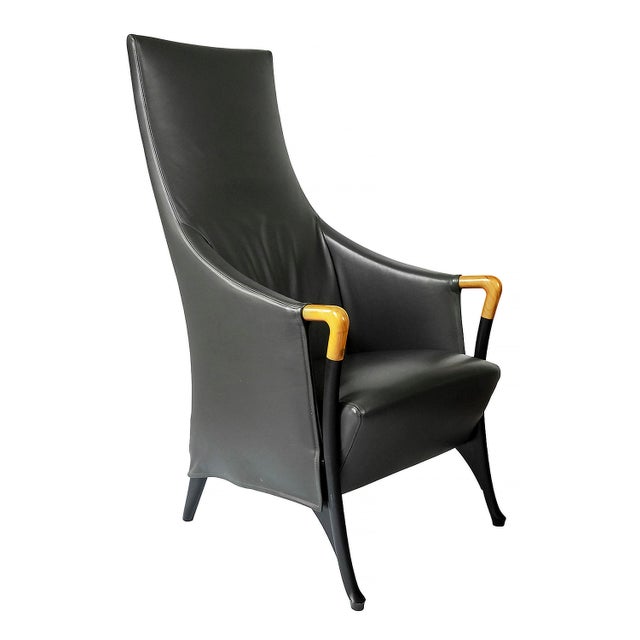 Black Mid-Century Leather Armchair by Umberto Asnago for Giorgetti Progetti For Sale - Image 8 of 8