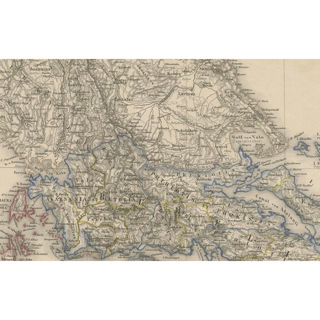 This elegant antique print shows the Kingdom of Greece titled “Königreich Griechenland und die Ionischen Inseln” meaning...