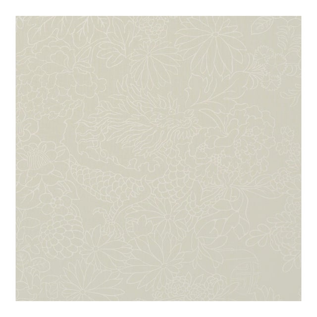 Schumacher Chiang Mai Dragon Silhouette Fabric In Almond Dust For Sale