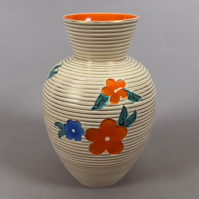 Vintage Beige and Orange Ceramic Vase with Relief Flowers from Umbertide Fornaci For Sale - Image 11 of 11