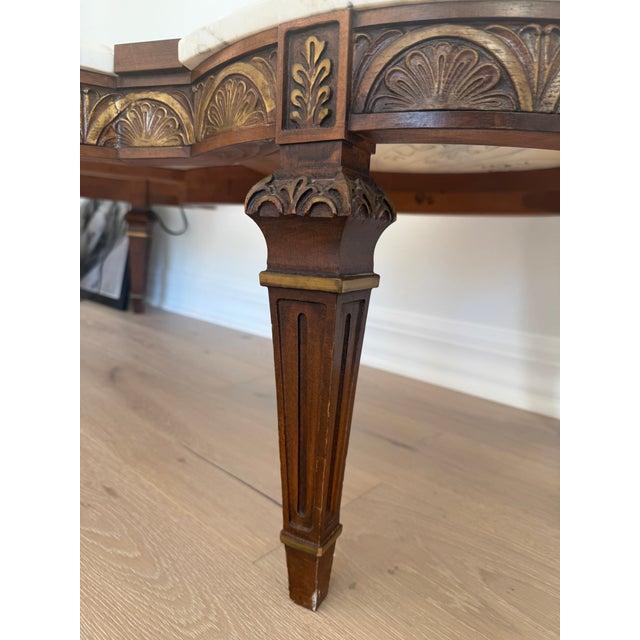 White Vintage Neoclassical Three-Piece Marble Coffee Table With Hand-Carved Wood Base For Sale - Image 8 of 18
