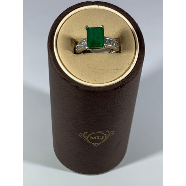 3.5 Carat Emerald Cut Emerald and 0.5 Carat Diamond Ring 14 Karat White Gold For Sale - Image 11 of 18
