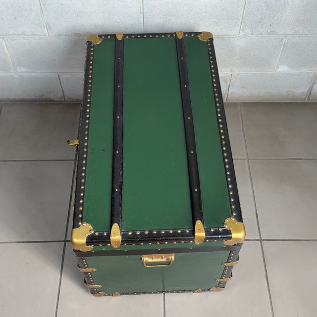 Wood 20th Century Green Wood and Metal Travel Trunk For Sale - Image 7 of 11