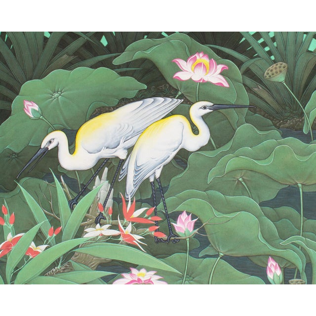Realism Painting of a Lotus Pond With Birds by W. Kuparyadi For Sale - Image 3 of 8