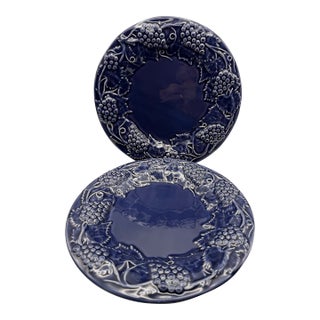 Bordallo Pinheiro, Portugal Cobalt Blue Grapevine Collection Luncheon Plate, Set of 2 For Sale