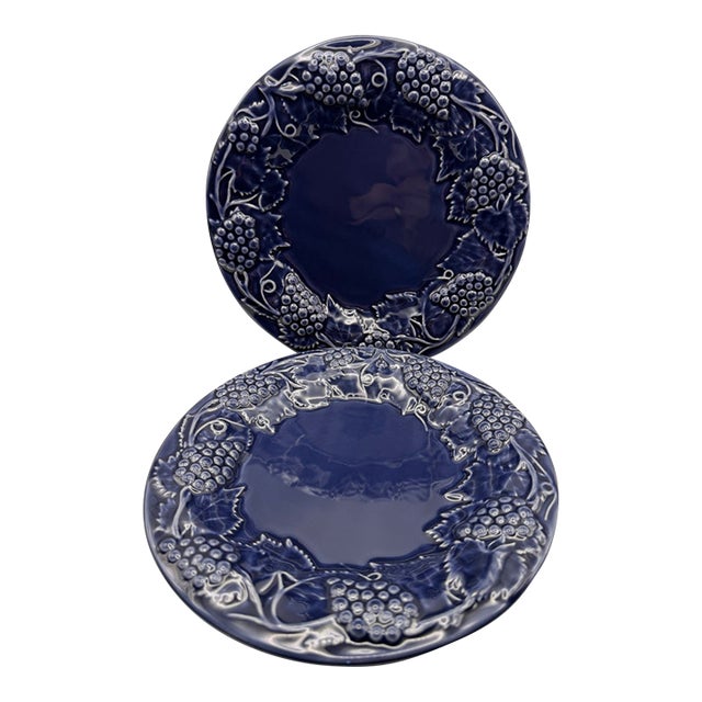 Bordallo Pinheiro, Portugal Cobalt Blue Grapevine Collection Luncheon Plate, Set of 2 For Sale